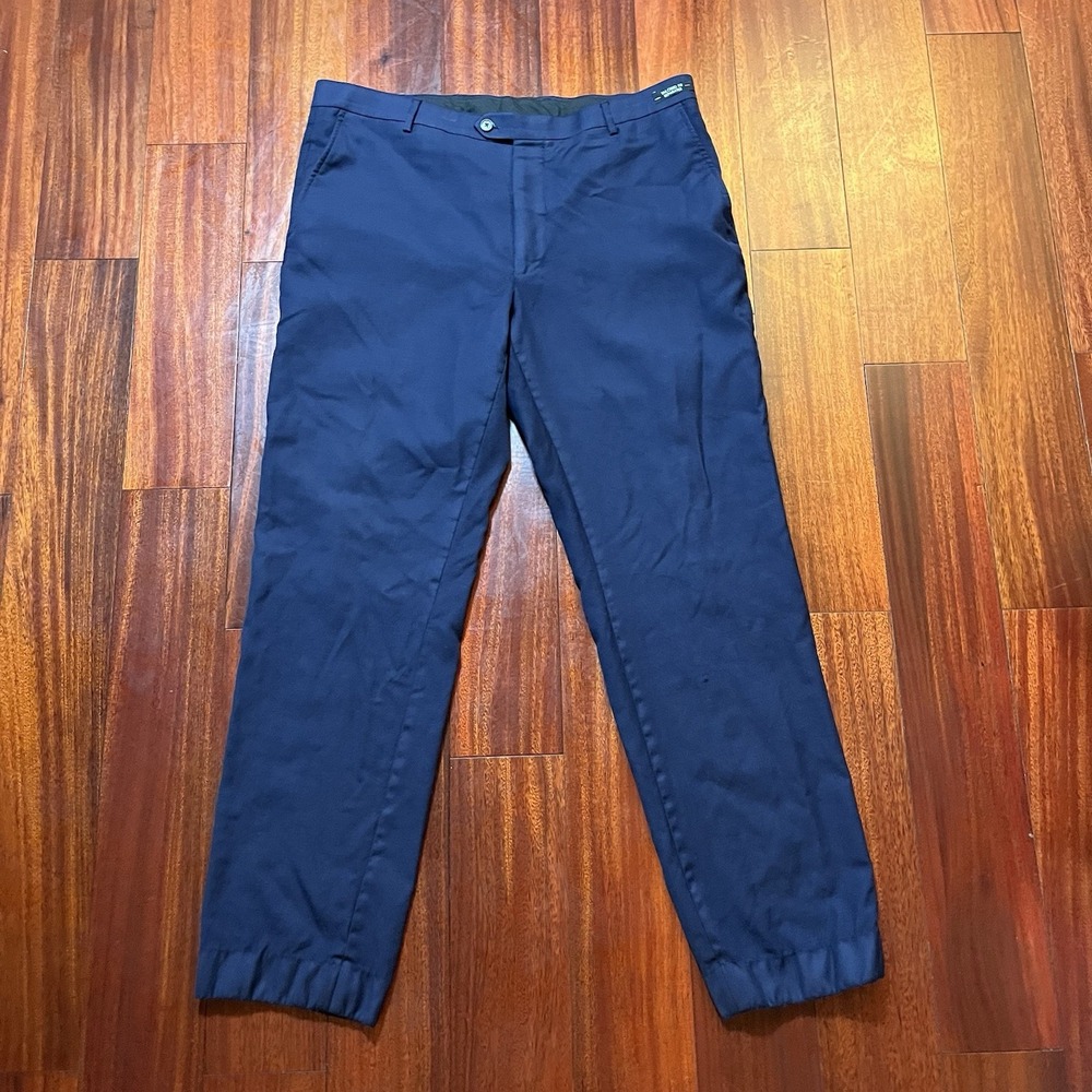 Jos A Bank Pants Mens 38R 38x32 Navy Blue 100% Wool Casual Office Preppy READ *